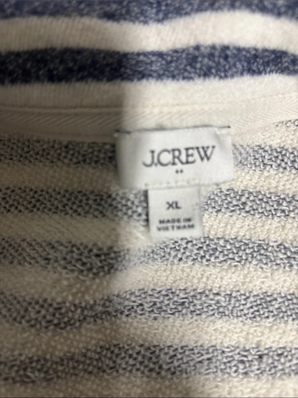 J.Crew 100% Cotton Striped Terry Polo Pullover Navy Cream XL